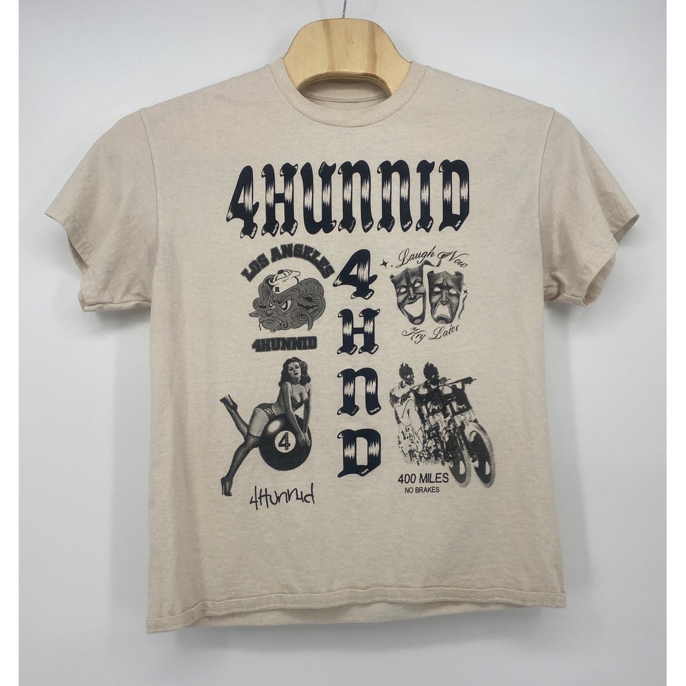 4Hunnid Graphic T-Shirt Large Cream Fourever Streetwear Excellent